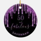 素晴らしい誕生日ブラックパープルグリッタースパークル50 セラミックオーナメント (裏面)