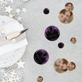 素晴らしい誕生日ブラックパープルグリッター写真シック コンフェッティ