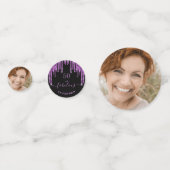 素晴らしい誕生日ブラックパープルグリッター写真シック コンフェッティ (正面)