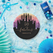 素晴らしい誕生日ブラックレインボーグリッタースパークル ペーパープレート (パーティー)