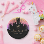 素晴らしい誕生日ブラックレインボーグリッタースパークル ペーパープレート (パーティー)