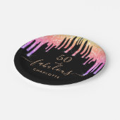 素晴らしい誕生日ブラックレインボーグリッタースパークル ペーパープレート (アングル)