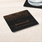 素晴らしい誕生日ブラック金ゴールドモノグラム スクエアペーパーコースター (アングル)