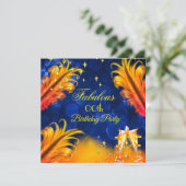 素晴らしい誕生日ブルー金ゴールドイエローシャンパーニュパーティー 招待状 (スタンド正面)