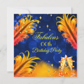 素晴らしい誕生日ブルー金ゴールドイエローシャンパーニュパーティー 招待状 (正面)
