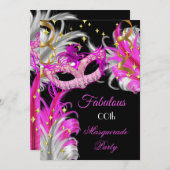 素晴らしい誕生日ホットピンク金ゴールドマスカレードパーティー 招待状 (正面/裏面)