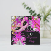 素晴らしい誕生日ホットピンク金ゴールドマスカレードパーティー 招待状 (スタンド正面)