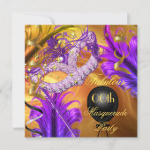 素晴らしい誕生日マスカレードパーティーパープル金ゴールド 招待状 (正面)