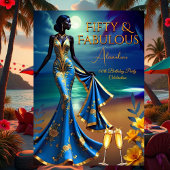 素晴らしい誕生日ムーンライトビーチイエローブルー 招待状