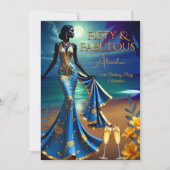 素晴らしい誕生日ムーンライトビーチイエローブルー 招待状 (正面)