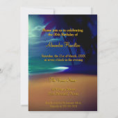 素晴らしい誕生日ムーンライトビーチイエロー金ゴールドブルー 招待状 (裏面)