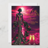 素晴らしい誕生日ムーンライトビーチブラックピンク金ゴールド 招待状 (正面)