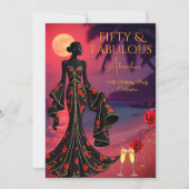 素晴らしい誕生日ムーンライトビーチブラックレッド金ゴールド 招待状 (正面)