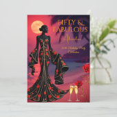 素晴らしい誕生日ムーンライトビーチブラックレッド金ゴールド 招待状 (スタンド正面)