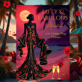 素晴らしい誕生日ムーンライトビーチブラックレッド金ゴールド 招待状