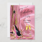 素晴らしい誕生日ライトピンク金ゴールドハイトシャンパン 招待状 (正面)
