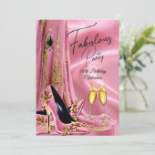素晴らしい誕生日ライトピンク金ゴールドハイトシャンパン 招待状 (スタンド正面)