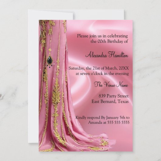 素晴らしい誕生日ライトピンク金ゴールドハイトシャンパン 招待状 (裏面)