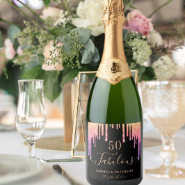 素晴らしい誕生日レインボーグリッターブラック輝き スパークリングワインラベル