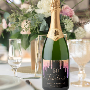 素晴らしい誕生日レインボーグリッターブラック輝き スパークリングワインラベル