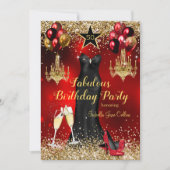 素晴らしい誕生日レッドお祝いスターハイトドレス 招待状 (正面)