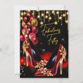 素晴らしい誕生日レッドグリッターヒールフルーンバルーン 招待状 (正面)