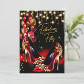 素晴らしい誕生日レッドグリッターヒールフルーンバルーン 招待状 (スタンド正面)