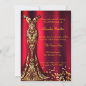素晴らしい誕生日レッドジェム金ゴールドドレスシャンパン 招待状 (裏面)