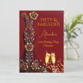 素晴らしい誕生日レッドジェム金ゴールドドレスシャンパン 招待状 (スタンド正面)