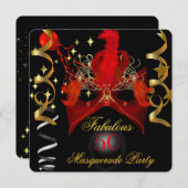 素晴らしい誕生日レッド金ゴールドブラックマスカレードパーティー 招待状 (正面/裏面)