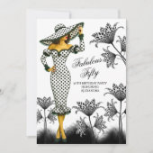 素晴らしい誕生日水玉模様女性白黒 招待状 (正面)