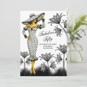 素晴らしい誕生日水玉模様女性白黒 招待状 (スタンド正面)