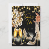 素晴らしい誕生日金ゴールドクリームシャンパンドレス 招待状 (正面)
