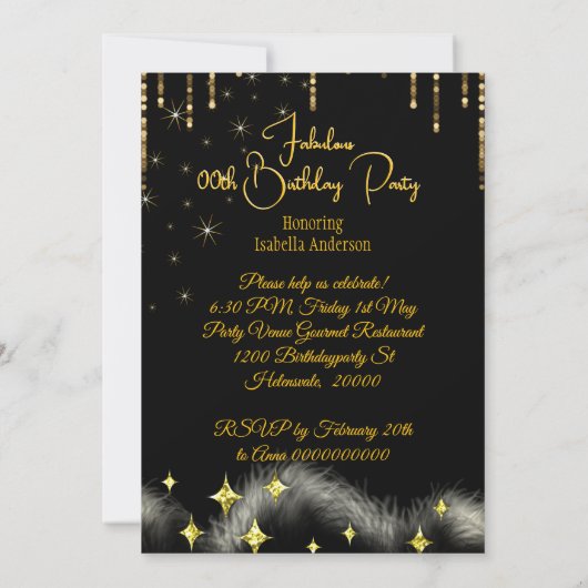 素晴らしい誕生日金ゴールドクリームシャンパンドレス 招待状 (裏面)