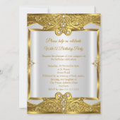 素晴らしい誕生日金ゴールドホワイトパールゴールデンフレーム 招待状 (裏面)