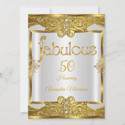 素晴らしい誕生日金ゴールドホワイトパールゴールデンフレーム 招待状 (正面)