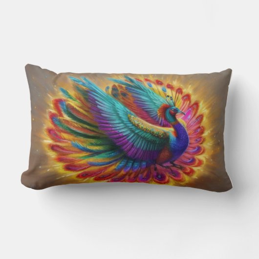 素晴らしい豪華な孔雀 ランバークッション (正面)