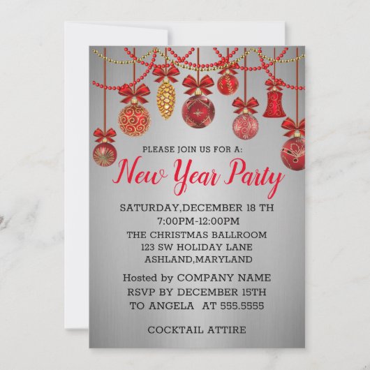 素晴らしい赤いボール新年 招待状 (正面)