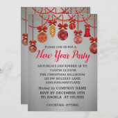 素晴らしい赤いボール新年 招待状 (正面/裏面)