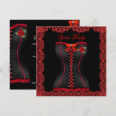 素晴らしい赤いレースの コルセットパーティー 招待状 (正面/裏面)