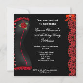 素晴らしい赤いレースの コルセットパーティー 招待状 (裏面)