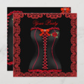 素晴らしい赤いレースの corset パーティー 招待状 (正面/裏面)