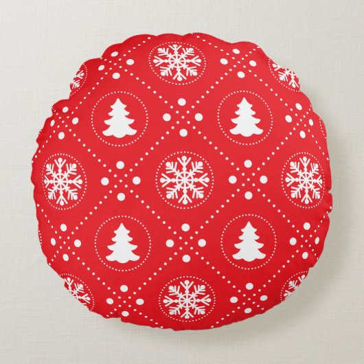 素晴らしい赤い白いクリスマスパターン ラウンドクッション (正面)