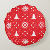素晴らしい赤い白いクリスマスパターン ラウンドクッション (裏面)