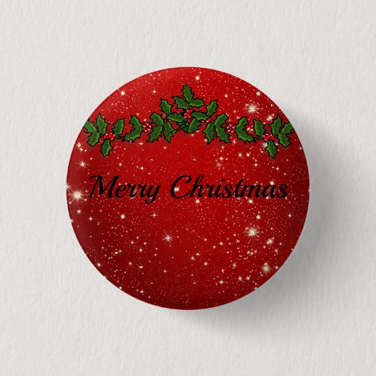 素晴らしい赤い輝くクリスマス 缶バッジ (正面)