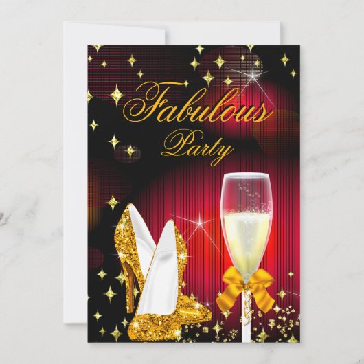 素晴らしい赤い金ゴールドグリッターハイヒールパーティー 招待状 (正面)
