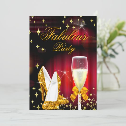 素晴らしい赤い金ゴールドグリッターハイヒールパーティー 招待状 (スタンド正面)