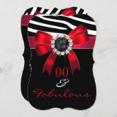 素晴らしい赤ゼブラ白黒誕生日パーティー 招待状 (正面/裏面)