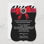 素晴らしい赤ゼブラ白黒誕生日パーティー 招待状 (裏面)