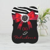 素晴らしい赤ゼブラ白黒誕生日パーティー 招待状 (スタンド正面)